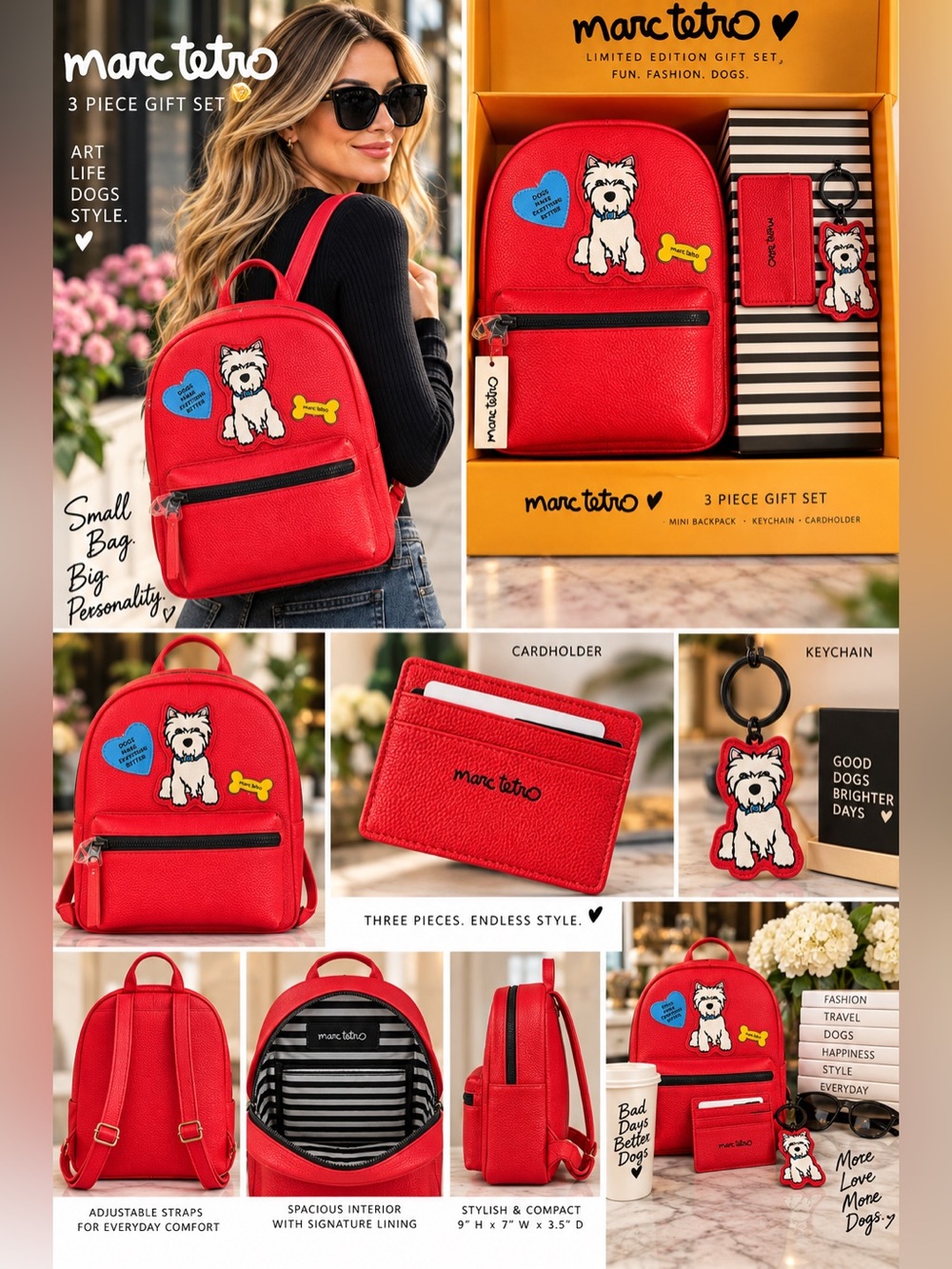 Marc Tetro Red Mini Backpack Set with Keychain & Cardholder